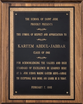 1995 The School of Saint Jude Appreciation Plaque Presented To Kareem Abdul-Jabbar (Abdul-Jabbar LOA)